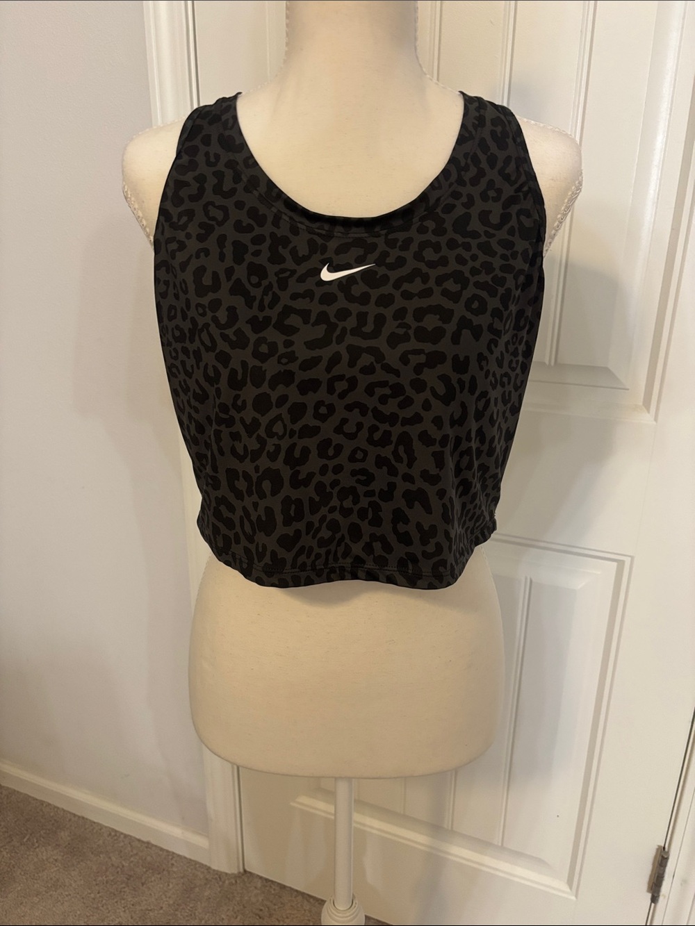 Nike Black Leopard-Print Cropped Tank with White Swoosh